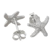 Sterling Silver Stud Earring, Mixed Material, Starfish, plated & micro pave cubic zirconia & for woman 