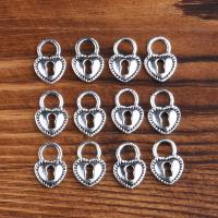 Zinc Alloy Lock Pendants, Heart, plated, vintage & DIY & hollow, silver color, 11*16mm 
