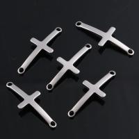 Stainless Steel Charm Connector, Cross, polished, arcuated back & DIY, silver color, 3*15*40mm 
