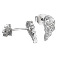 Sterling Silver Stud Earring, Mixed Material, Wing Shape, plated & micro pave cubic zirconia & for woman 