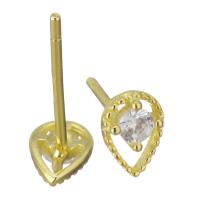 Sterling Silver Stud Earring, Mixed Material, gold color plated & micro pave cubic zirconia & for woman & hollow 0.5mm 