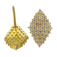 Sterling Silver Stud Earring, Mixed Material, Rhombus, gold color plated & micro pave cubic zirconia & for woman 0.5mm 