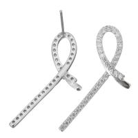 Sterling Silver Stud Earring, Mixed Material, plated & micro pave cubic zirconia & for woman & hollow 0.5mm 