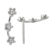 Sterling Silver Stud Earring, Mixed Material, Flower, plated & micro pave cubic zirconia & for woman 0.5mm 