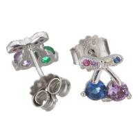 Sterling Silver Stud Earring, Mixed Material, Cherry, plated & micro pave cubic zirconia & for woman 