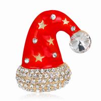 Broche de bijoux de Noël, alliage de zinc, chapeau de noël, Placage, bijoux de mode & émail & avec strass, rouge, Vendu par PC