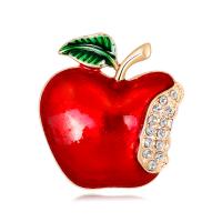 Broche de bijoux de Noël, alliage de zinc, pomme, Placage, bijoux de mode & avec strass, rouge, Vendu par PC