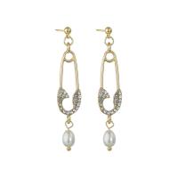 Zinc Alloy Rhinestone Drop Earring, gold color plated, for woman & with rhinestone, 50mm 