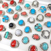 Turquoise Finger Ring, Zinc Alloy, with turquoise, plated, mixed ring size & for man, mixed colors, US Ring .5-10 