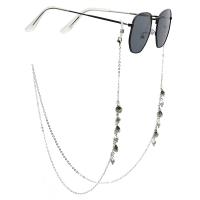 18K Gold Glasses Chain, with pearl, plated, anti-skidding & glass pattern design, silver color, 780mm 