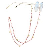 18K Gold Glasses Chain, with Seedbead & Shell, plated, anti-skidding & glass pattern design, mixed colors, 780mm 