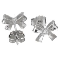 Sterling Silver Stud Earring, Mixed Material, Bowknot, plated & micro pave cubic zirconia & for woman 