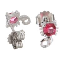 Sterling Silver Stud Earring, Mixed Material, plated & micro pave cubic zirconia & for woman, red 