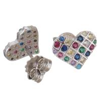Sterling Silver Stud Earring, Mixed Material, Heart, plated & micro pave cubic zirconia & for woman 