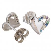 Sterling Silver Stud Earring, Mixed Material, Heart, plated & micro pave cubic zirconia & for woman & hollow 