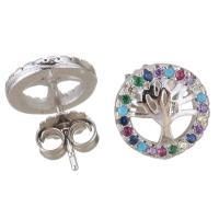 Sterling Silver Stud Earring, Mixed Material, Round, plated & micro pave cubic zirconia & for woman & hollow, 10mm 