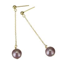Sterling Silver Drop Earring, Mixed Material, with Plastic Pearl, gold color plated & for woman, 46mm 0.5mm 