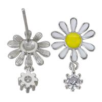 Sterling Silver Drop Earring, Mixed Material, Flower, plated & micro pave cubic zirconia & for woman & enamel, 16mm 0.5mm 