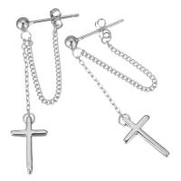 Sterling Silver Drop Earring, Mixed Material, Cross, plated & for woman, 36mm 