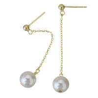 Sterling Silver Drop Earring, Mixed Material, with Plastic Pearl, gold color plated & for woman, 44mm 0.5mm 