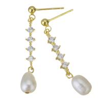 Sterling Silver Drop Earring, Mixed Material, with Plastic Pearl, gold color plated & for woman, 36mm 0.5mm 