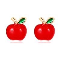Enamel Zinc Alloy Stud Earring, Apple, gold color plated, for woman, red 