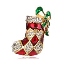 Christmas Jewelry Brooch , Zinc Alloy, gold color plated, for woman & with rhinestone, red 