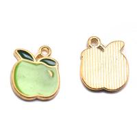 Zinc Alloy Enamel Pendants, Apple, gold color plated, green 
