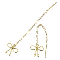 Sterling Silver Thread Through Earrings, Mixed Material, Bowknot, gold color plated & for woman & hollow, 60mm 