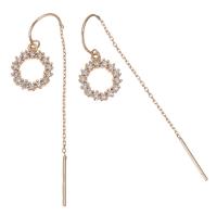 Sterling Silver Thread Through Earrings, Mixed Material, plated & micro pave cubic zirconia & for woman & hollow, 47mm 