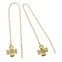 Sterling Silver Thread Through Earrings, Mixed Material, Four Leaf Clover, gold color plated & micro pave cubic zirconia & for woman, 103mm 