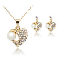 Rhinestone Zinc Alloy Jewelry Set, earring & necklace, with Rhinestone, 2 pieces & fashion jewelry, golden 