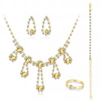 Brass Jewelry Set, Ring Mandrel & Stud Earring & necklace, with Rhinestone, three pieces & fashion jewelry, golden 