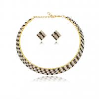 Brass Jewelry Set, Stud Earring & necklace, with Rhinestone, 2 pieces & fashion jewelry, golden 