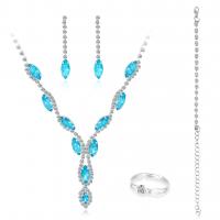 Brass Jewelry Set, Stud Earring & finger ring & necklace, with Rhinestone, three pieces & fashion jewelry, silver color 