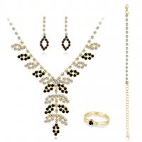 Brass Jewelry Set, Stud Earring & finger ring & necklace, with Rhinestone, three pieces & fashion jewelry, golden 