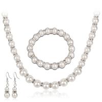 Rhinestone Zinc Alloy Jewelry Set, bracelet & earring & necklace, with Rhinestone, three pieces & fashion jewelry, white 