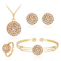 Rhinestone Zinc Alloy Jewelry Set, Stud Earring & bangle & finger ring & necklace, with Rhinestone, 4 pieces & fashion jewelry, golden 