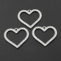 Zinc Alloy Rhinestone Pendants, Heart, plated, DIY, silver color, 32*29*2mm Approx 2mm 