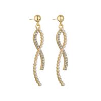 Zinc Alloy Drop Earring, with 925 Sterling Silver, gold color plated, for woman & with rhinestone, white 