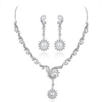 Fashion Zinc Alloy Jewelry Sets, Stud Earring & necklace, with Plastic Pearl, 2 pieces & fashion jewelry, white 