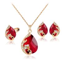 Fashion Zinc Alloy Jewelry Sets, Stud Earring & finger ring & necklace, with Crystal, three pieces & fashion jewelry 