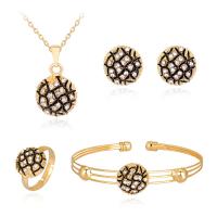 Rhinestone Zinc Alloy Jewelry Set, Stud Earring & bangle & finger ring & necklace, with Rhinestone, 4 pieces & fashion jewelry, golden 