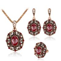 Rhinestone Zinc Alloy Jewelry Set, finger ring & earring & necklace, with Rhinestone, three pieces & fashion jewelry, red 