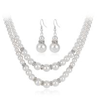 Rhinestone Zinc Alloy Jewelry Set, earring & necklace, with Plastic Pearl, 2 pieces & fashion jewelry, white 