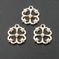 Zinc Alloy Clover Pendant, with pearl, Four Leaf Clover, plated, DIY, golden, 15*15*3mm Approx 2mm 