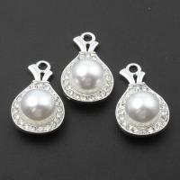 Zinc Alloy Rhinestone Pendants, with pearl & Rhinestone, Teardrop, plated, DIY, silver color, 15*22*11mm Approx 2mm 