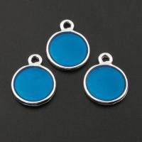 Zinc Alloy Enamel Pendants, Round, plated, DIY, blue, 14*14*1.5mm Approx 2mm 