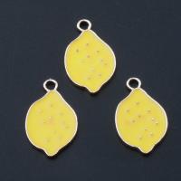 Zinc Alloy Enamel Pendants, Lemon, plated, DIY, yellow, 17*12*1mm Approx 2mm 