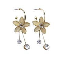 Zinc Alloy Rhinestone Drop Earring, with Cats Eye, Flower, gold color plated, for woman & with rhinestone 